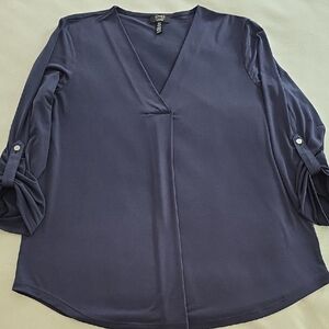 Jones New York Deep Blue V-Neck Blouse